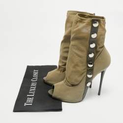 Giuseppe Zanotti Army Green Canvas and Mesh Peep Toe Booties Size 39