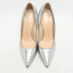Giuseppe Zanotti Silver Python Embossed Leather Pointed Toe Pumps Size 37.5