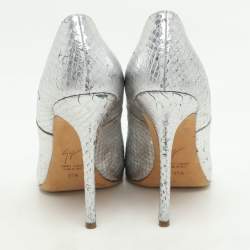 Giuseppe Zanotti Silver Python Embossed Leather Pointed Toe Pumps Size 37.5