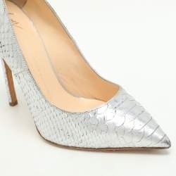 Giuseppe Zanotti Silver Python Embossed Leather Pointed Toe Pumps Size 37.5