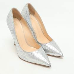 Giuseppe Zanotti Silver Python Embossed Leather Pointed Toe Pumps Size 37.5