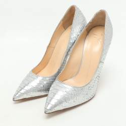 Giuseppe Zanotti Silver Python Embossed Leather Pointed Toe Pumps Size 37.5