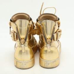 Giuseppe Zanotti Gold Leather Chain High Top Sneakers Size 37.5