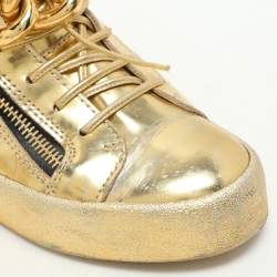 Giuseppe Zanotti Gold Leather Chain High Top Sneakers Size 37.5
