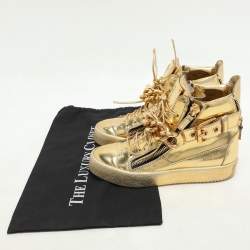 Giuseppe Zanotti Gold Leather Chain High Top Sneakers Size 37.5