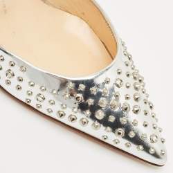 Giuseppe Zanotti Silver Foil Leather Studded Ankle Strap Pumps Size 38.5