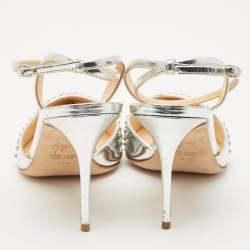 Giuseppe Zanotti Silver Foil Leather Studded Ankle Strap Pumps Size 38.5
