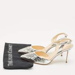 Giuseppe Zanotti Silver Foil Leather Studded Ankle Strap Pumps Size 38.5