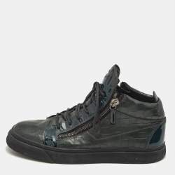 Giuseppe Zanotti Dark Green Croc Embossed Leather Kriss Sneakers Size 43