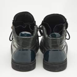 Giuseppe Zanotti Dark Green Croc Embossed Leather Kriss Sneakers Size 43