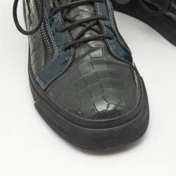 Giuseppe Zanotti Dark Green Croc Embossed Leather Kriss Sneakers Size 43