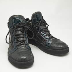 Giuseppe Zanotti Dark Green Croc Embossed Leather Kriss Sneakers Size 43