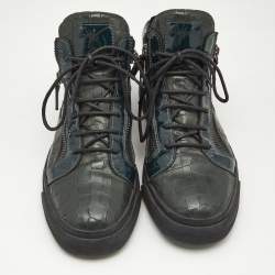 Giuseppe Zanotti Dark Green Croc Embossed Leather Kriss Sneakers Size 43