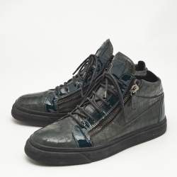 Giuseppe Zanotti Dark Green Croc Embossed Leather Kriss Sneakers Size 43