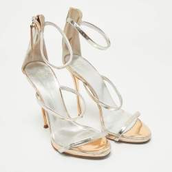 Giuseppe Zanotti Silver Leather Harmony Ankle Strap Sandals Size 36