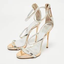 Giuseppe Zanotti Silver Leather Harmony Ankle Strap Sandals Size 36