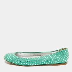 Giuseppe Zanotti Green Suede Crystal Embellished Ballet Flats Size 39