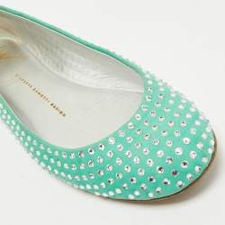 Giuseppe Zanotti Green Suede Crystal Embellished Ballet Flats Size 39