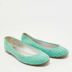 Giuseppe Zanotti Green Suede Crystal Embellished Ballet Flats Size 39