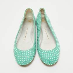 Giuseppe Zanotti Green Suede Crystal Embellished Ballet Flats Size 39