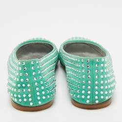 Giuseppe Zanotti Green Suede Crystal Embellished Ballet Flats Size 39