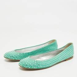Giuseppe Zanotti Green Suede Crystal Embellished Ballet Flats Size 39