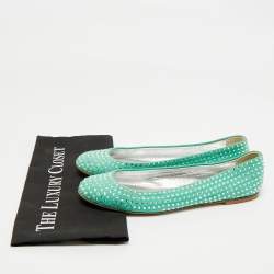 Giuseppe Zanotti Green Suede Crystal Embellished Ballet Flats Size 39