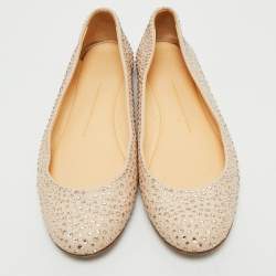 Giuseppe Zanotti Beige Leather Crystal Embellished Ballet Flats Size 40