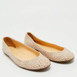 Giuseppe Zanotti Beige Leather Crystal Embellished Ballet Flats Size 40