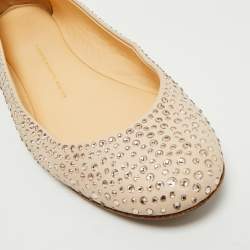 Giuseppe Zanotti Beige Leather Crystal Embellished Ballet Flats Size 40