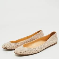 Giuseppe Zanotti Beige Leather Crystal Embellished Ballet Flats Size 40