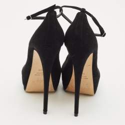 Giuseppe Zanotti Black Suede Crystal Embellished Ankle Strap Peep Toe Platform Pumps Size 39.5