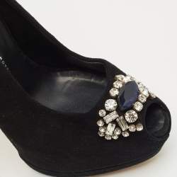 Giuseppe Zanotti Black Suede Crystal Embellished Ankle Strap Peep Toe Platform Pumps Size 39.5