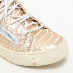 Pre Owned Giuseppe Zanotti Metallic Rose Gold Leather Double Zip Low Top Sneakers Size 37