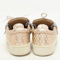 Pre Owned Giuseppe Zanotti Metallic Rose Gold Leather Double Zip Low Top Sneakers Size 37