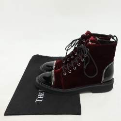 Pre Owned Giuseppe Zanotti Burgundy/Black Velvet and Patent Leather Ankle Boots Size 39.5