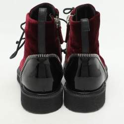 Pre Owned Giuseppe Zanotti Burgundy/Black Velvet and Patent Leather Ankle Boots Size 39.5