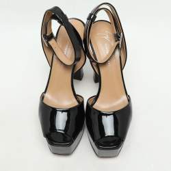 Pre Owned Giuseppe Zanotti Black Patent Leather Betty Platform Ankle Strap Sandals Size 38