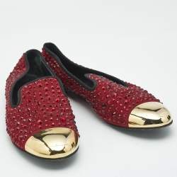 Pre Owned Giuseppe Zanotti Burgundy Suede Cap Toe Crystals Embellished Smoking Slippers Size 41