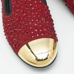 Pre Owned Giuseppe Zanotti Burgundy Suede Cap Toe Crystals Embellished Smoking Slippers Size 41