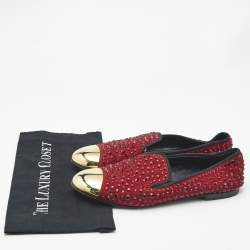 Pre Owned Giuseppe Zanotti Burgundy Suede Cap Toe Crystals Embellished Smoking Slippers Size 41