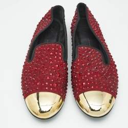 Pre Owned Giuseppe Zanotti Burgundy Suede Cap Toe Crystals Embellished Smoking Slippers Size 41