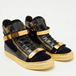 Giuseppe Zanotti Black Velvet and Patent Leather Coby High Top Sneakers Size 40