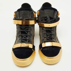 Giuseppe Zanotti Black Velvet and Patent Leather Coby High Top Sneakers Size 40