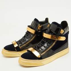Giuseppe Zanotti Black Velvet and Patent Leather Coby High Top Sneakers Size 40