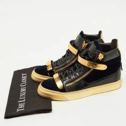 Giuseppe Zanotti Black Velvet and Patent Leather Coby High Top Sneakers Size 40
