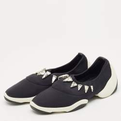 Pre Owned Giuseppe Zanotti Black Fabric Light Jump Lts Crystal Embellished Sneakers Size 39