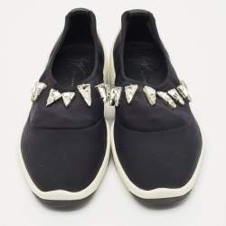 Pre Owned Giuseppe Zanotti Black Fabric Light Jump Lts Crystal Embellished Sneakers Size 39