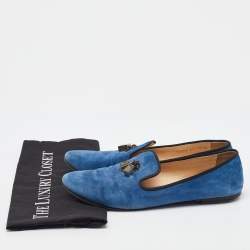 مملوكة مسبقًا Giuseppe Zanotti Blue Suede Charm Smoking Slippers Size 41
