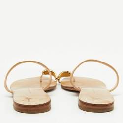 Pre Owned Giuseppe Zanotti Beige Leather Crystal Embellished Toe Ring Flat Sandals Size 38.5